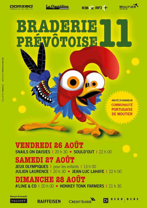 Affiche braderie 2011 avec comme mascotte un coq.