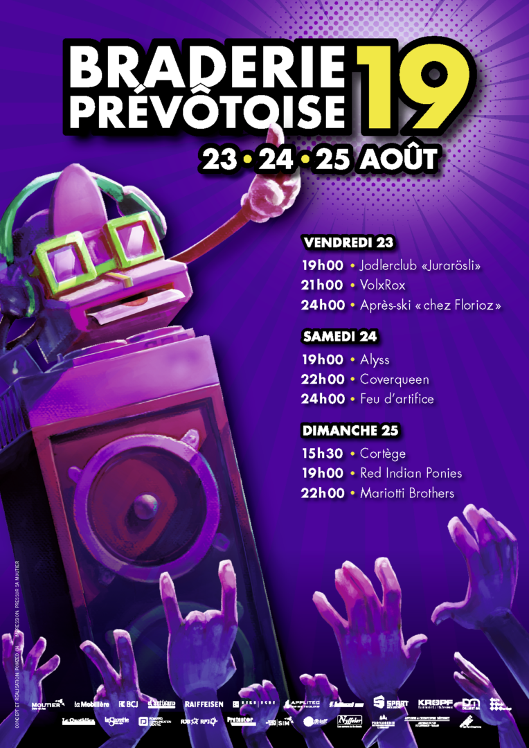 Affiche braderie 2019 avec comme mascotte un appareil photo humanoïde.