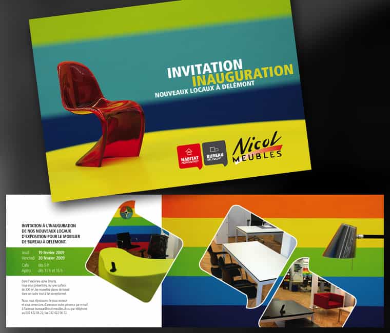 Brochure pour l'inauguration des nouveaux locaux de Nicol Meubles à Delémont.
