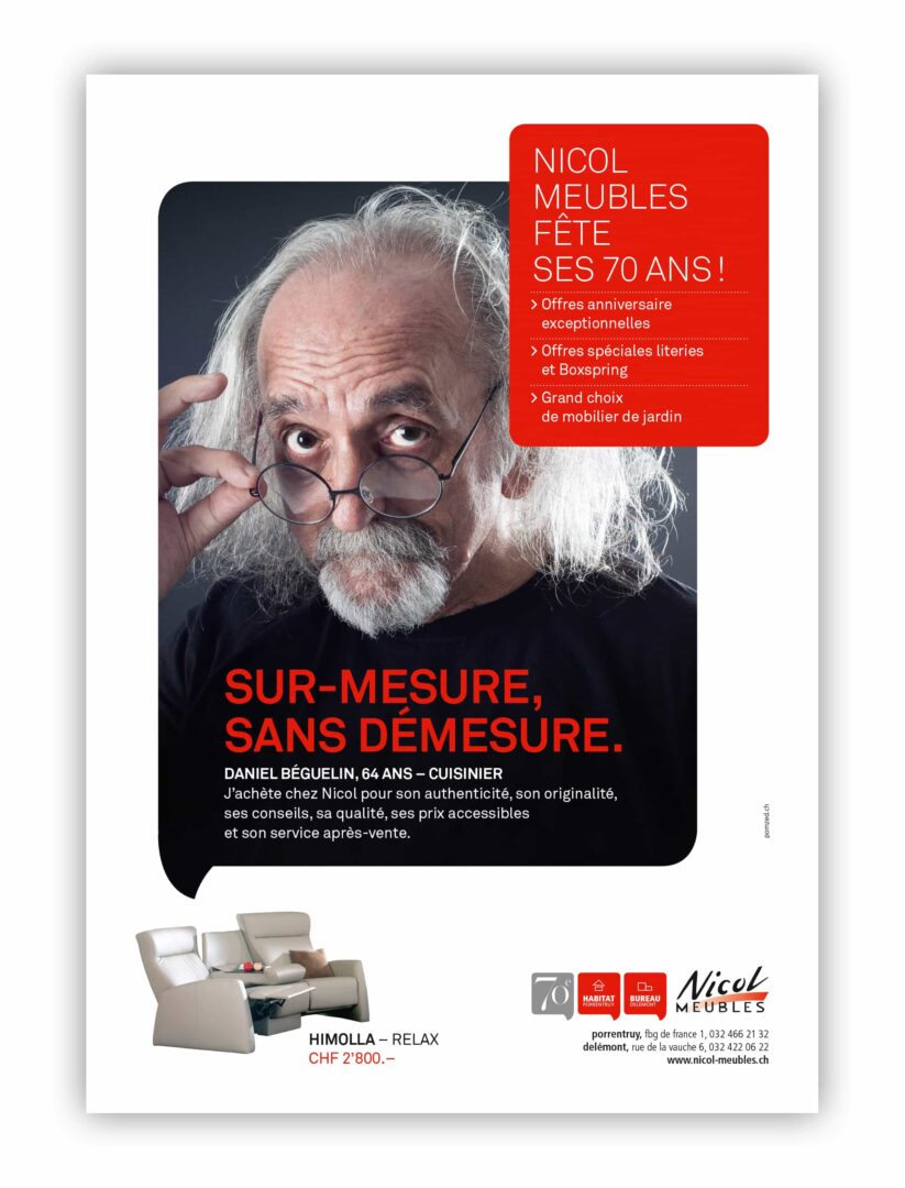 Brochure pour fêter les 70 ans de Nicol meubles.