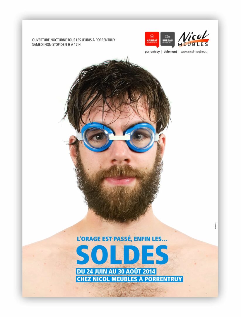 Brochure pour annoncer les soldes chez Nicol Meubles.