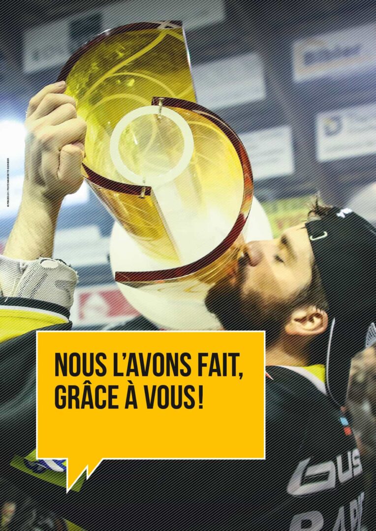 Affiche de la victoire du HC Ajoie avec la coupe.