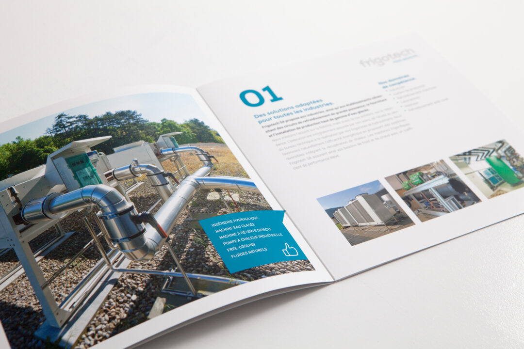 Brochure de l'entreprise frigotech ouverte à la page du premier point.