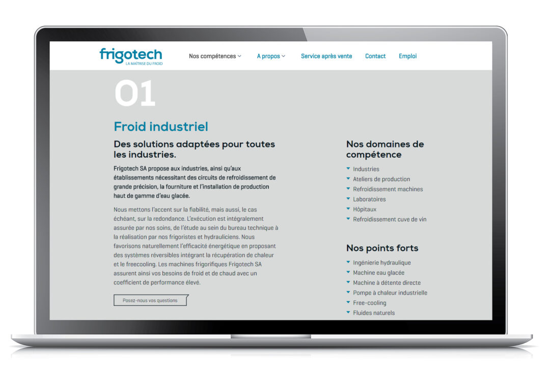 Site web de frigotech partie "Froid industriel".