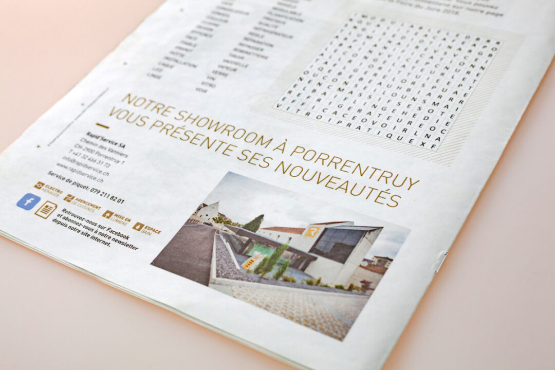 Page du journal qui parle du Showroom à Porrentruy et des ses nouveautés.