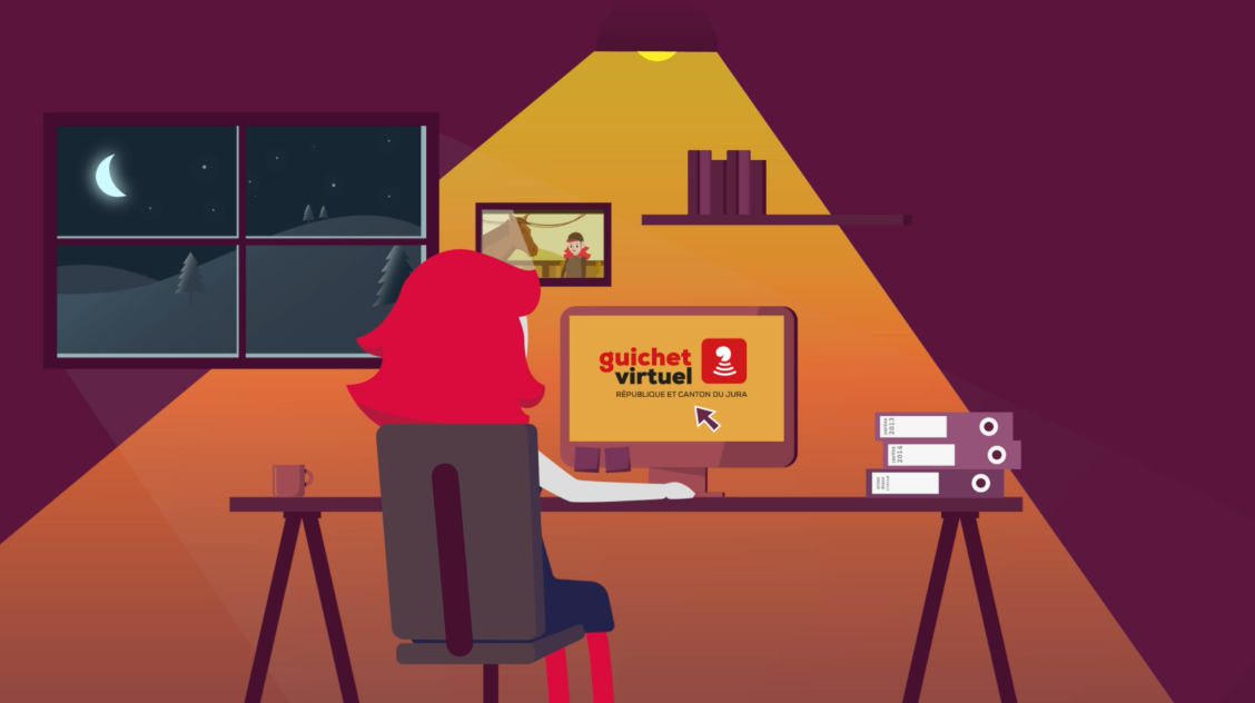 Aperçu de la vidéo animée pour le Guichet virtuel montrant Valentine qui se connecte au Guichet virtuel