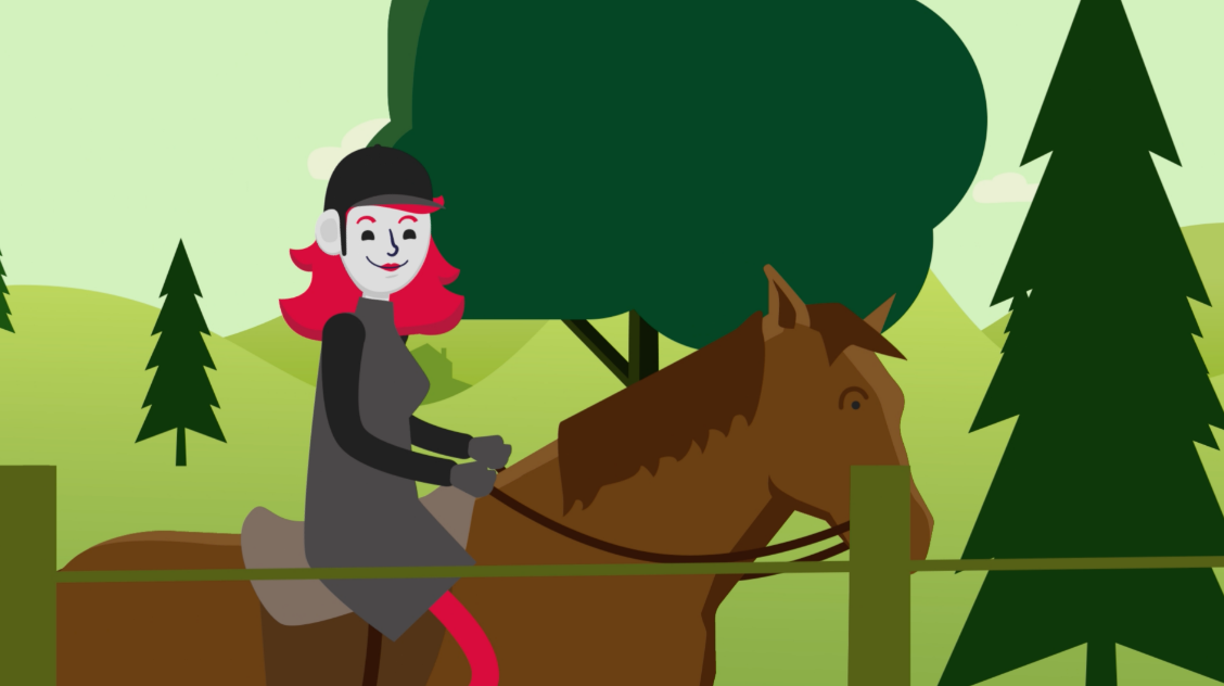 Aperçu de la vidéo animée pour le Guichet virtuel où Valentine fait du cheval
