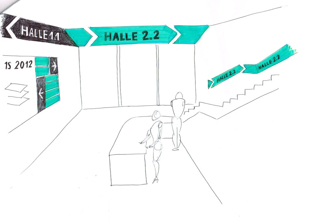 Croquis de la signalétique pour une pièce du SIAMS.