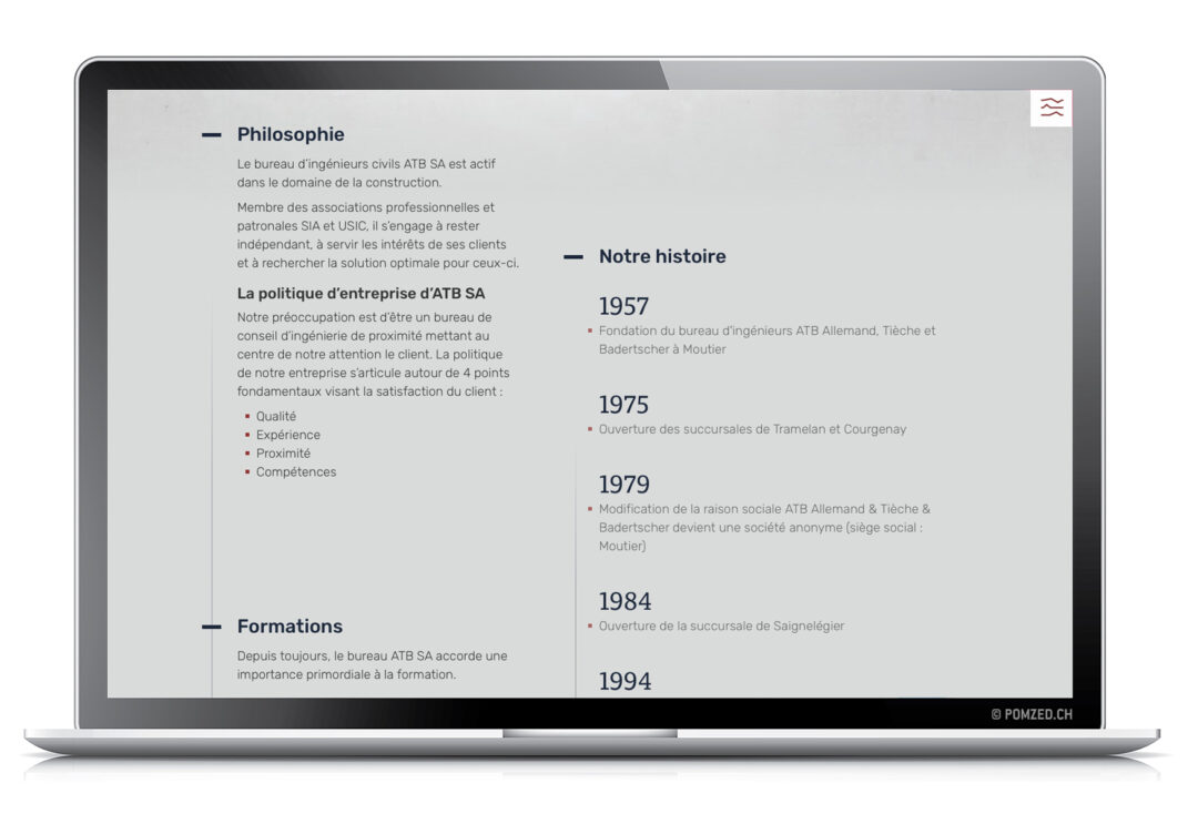 Page concernant l'histoire de l'entreprise.