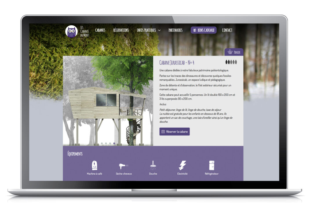 Page du site internet concernant une cabane.