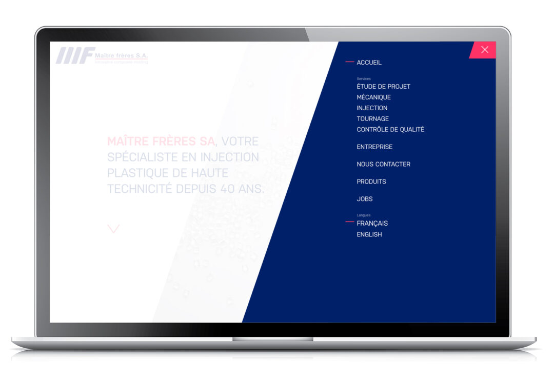 Menu du site internet.