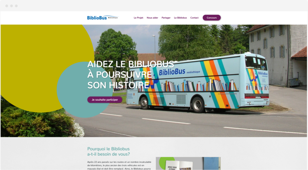 Aperçu de la page d'accueil du site internet dédié au financement du nouveau Bibliobus