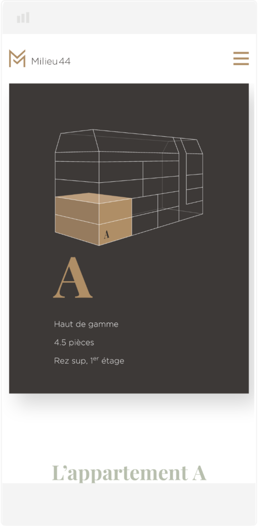 Aperçu de la version mobile de la page présentant les caractéristiques de l'appartement A