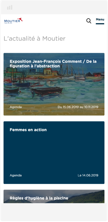 L’actualité présentée sur la page d’accueil du site internet mobile de Moutier