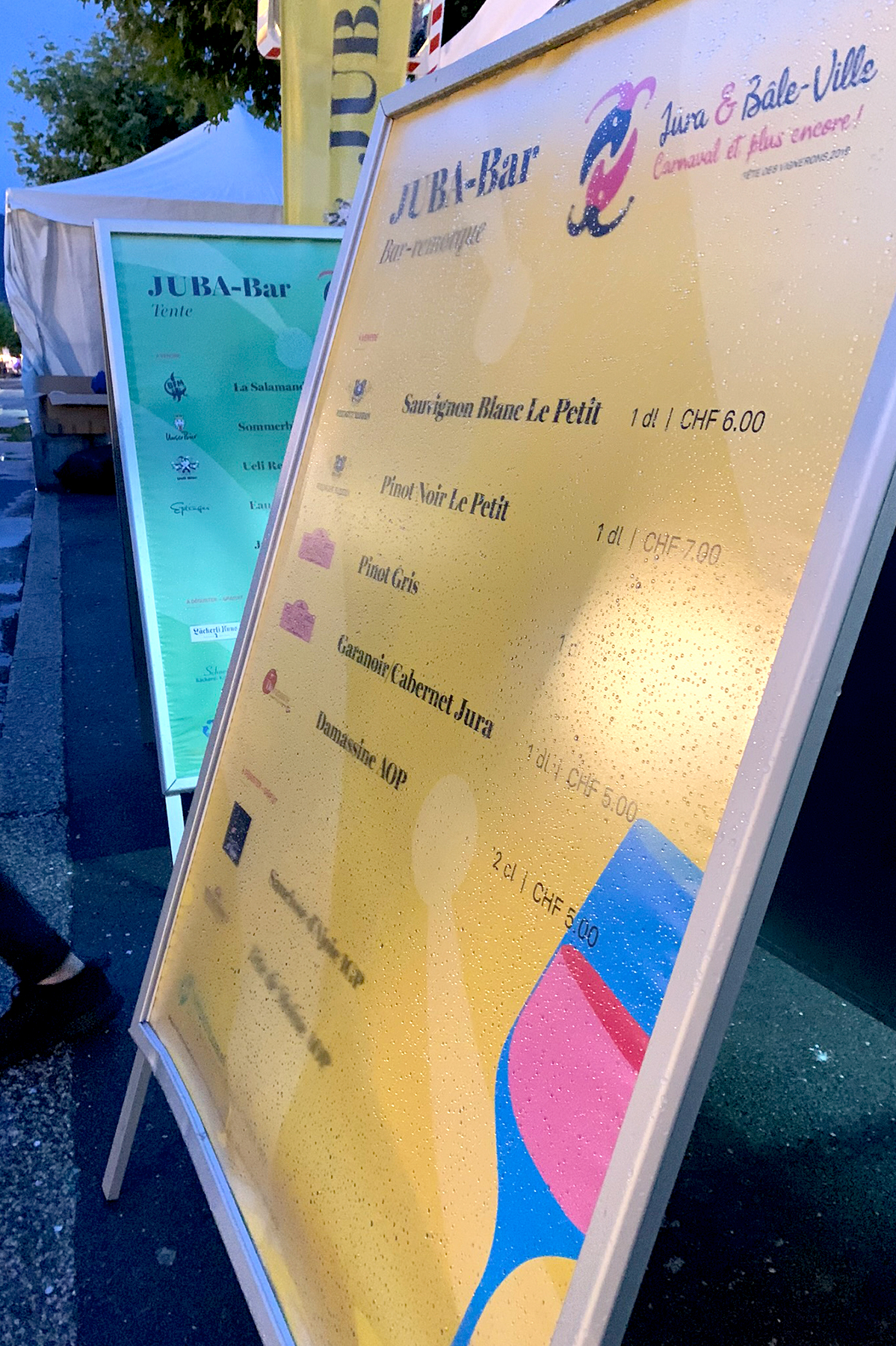 Liste de prix au JUBA-Bar à la Fête des Vignerons 2019