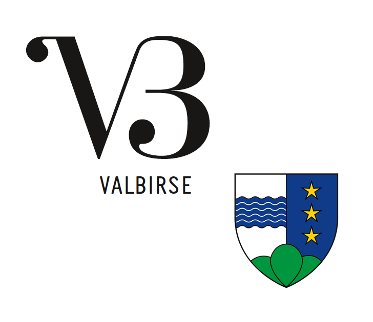 Logo Valbirse représenté par un "V" collé à un "3", ainsi que l'armoirie.