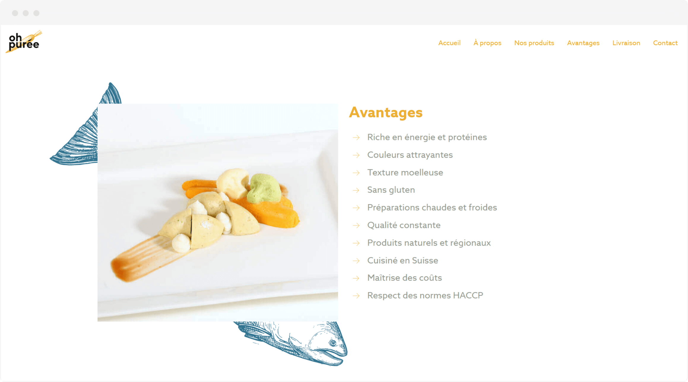 Aperçu de la section avantages sur le site internet de Oh purée!