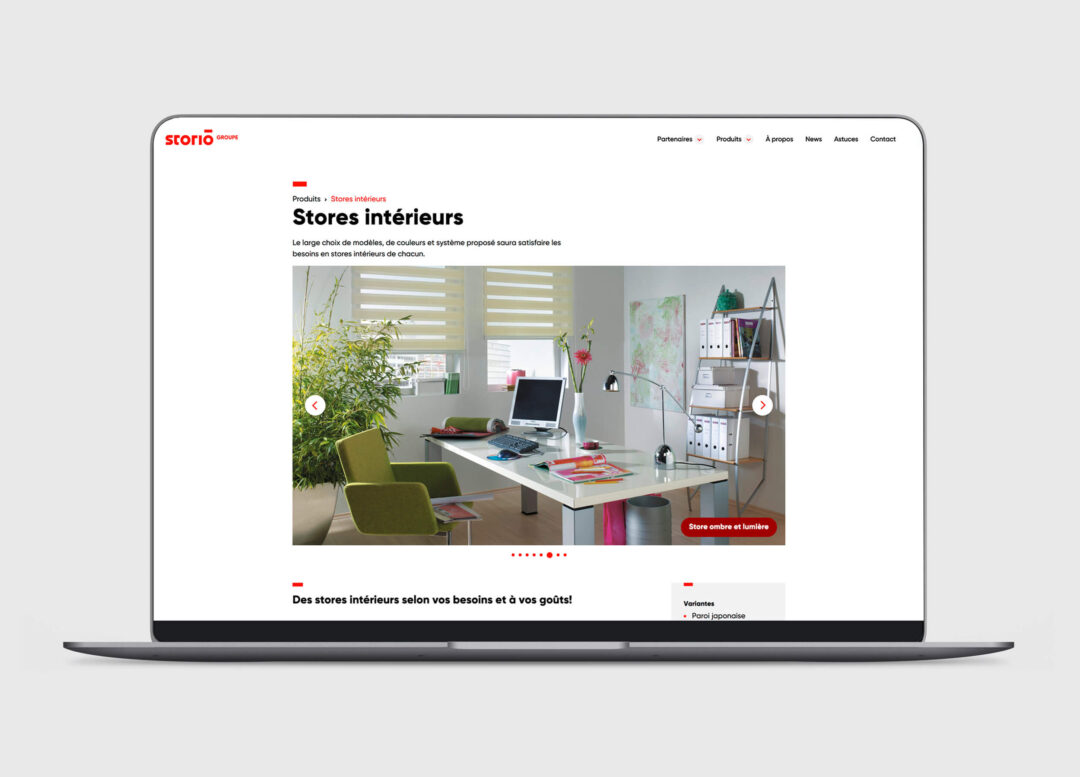 Site internet Storio stores intérieurs