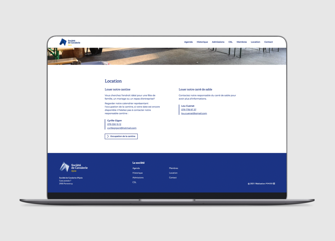 Page location du site web du SC Ajoie