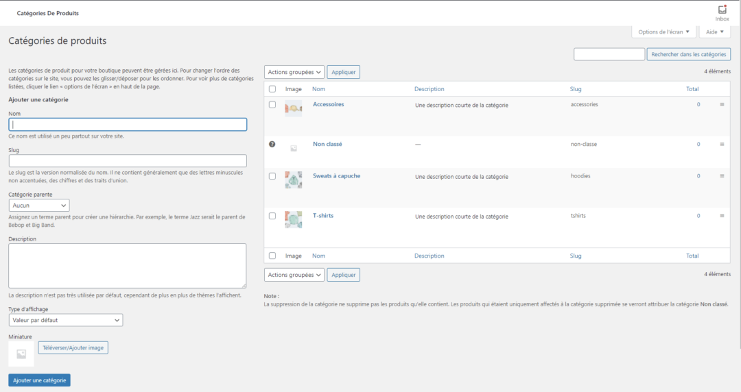 Interface pour insérer des produits dans le