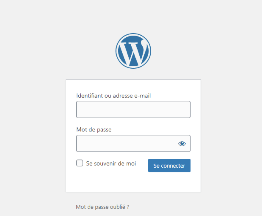 Interface de connexion au shop en ligne.