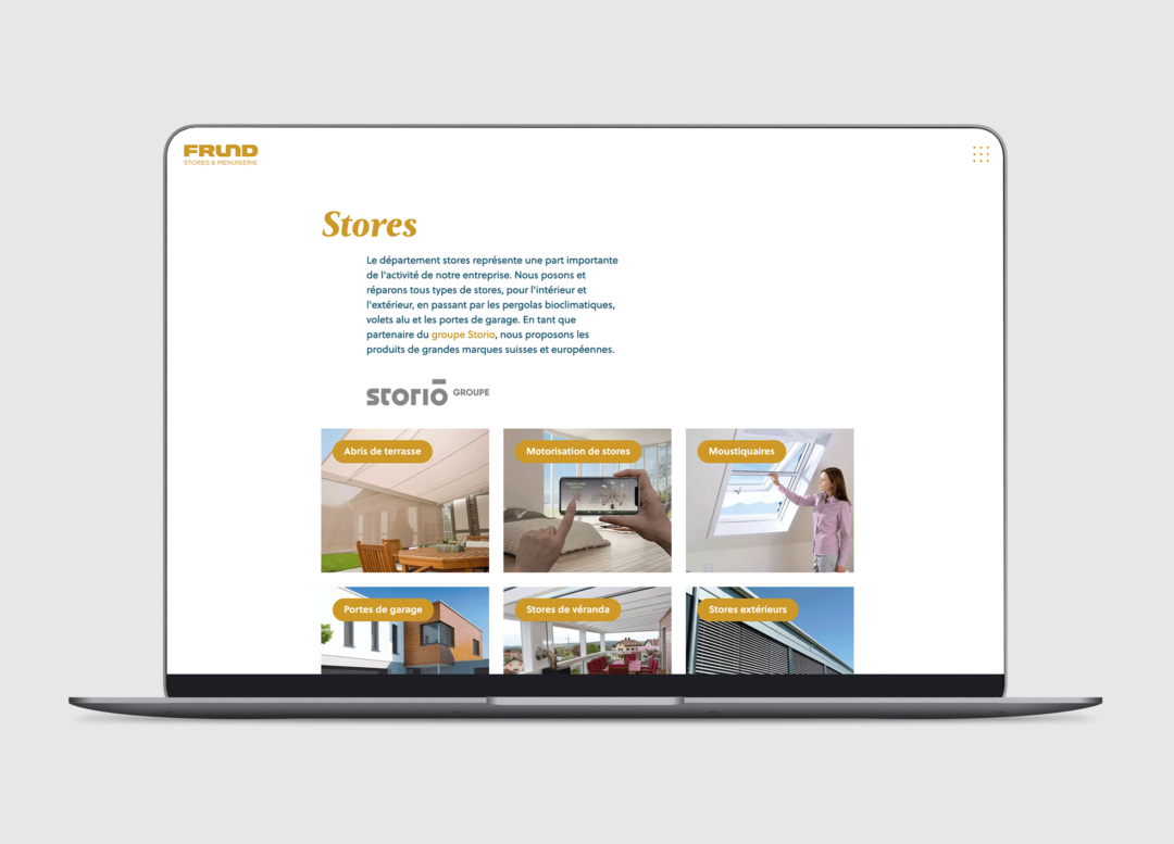 Site internet de Frund section stores