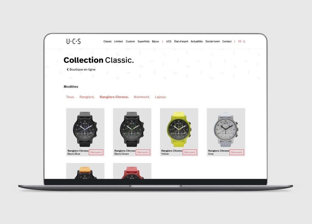 Site internet UCS - boutique en ligne - liste d'articles avec filtre