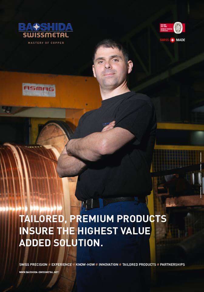 Affiche Swissmetal ou l'on peut voir un ouvrier ainsi qu'un slogan publicitaire.