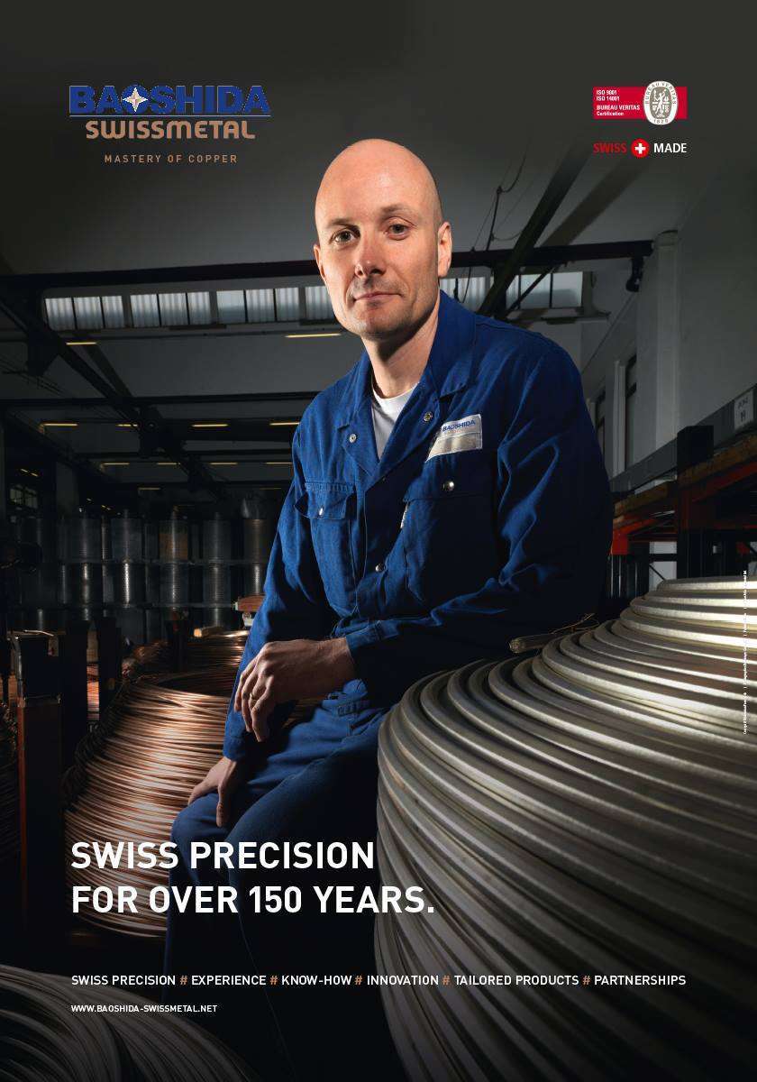 Affiche Swissmetal ou l'on peut voir un ouvrier ainsi que le slogan "Swiss precision for over 150 years".