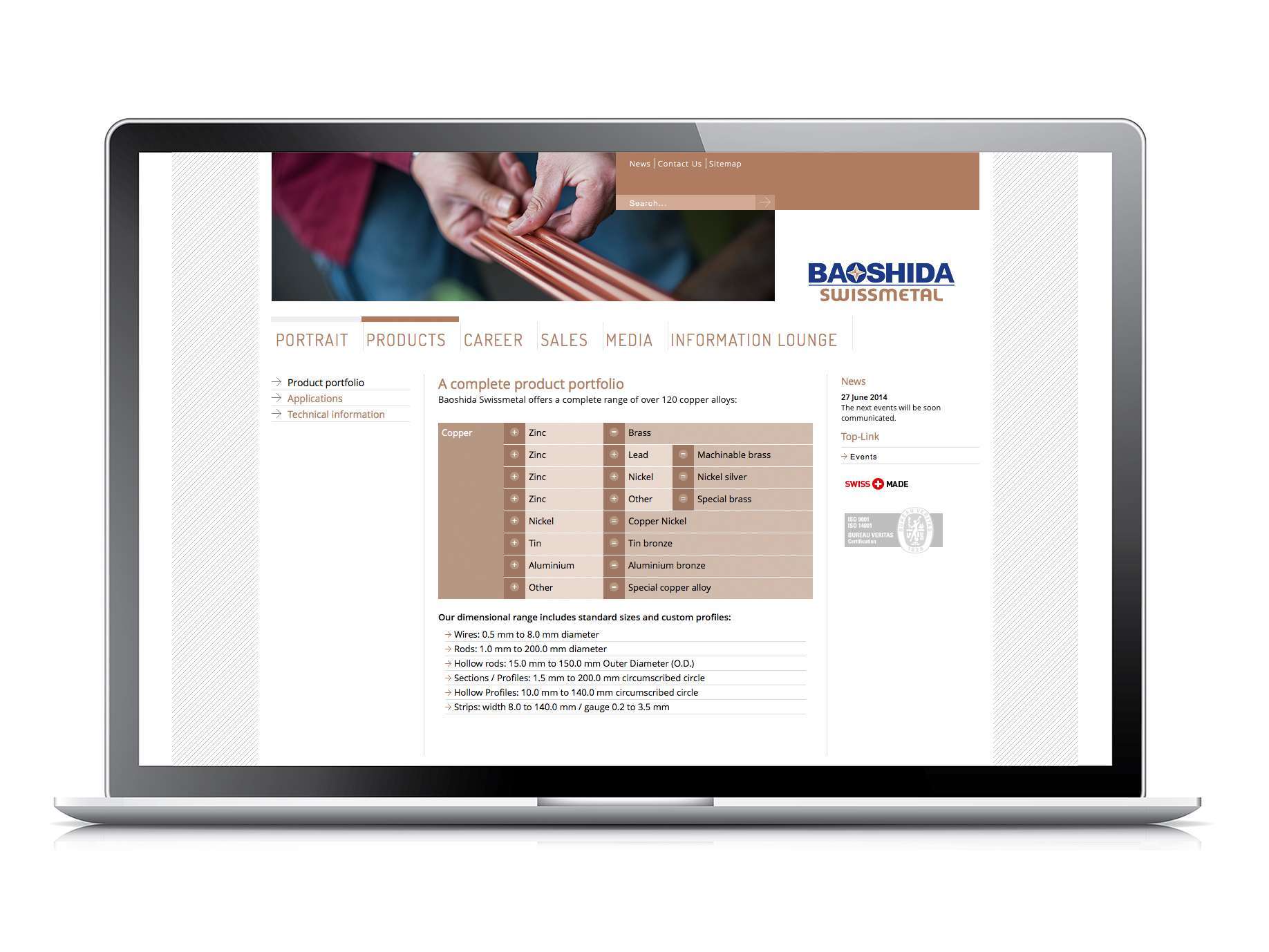 Page "produits" du site internet.